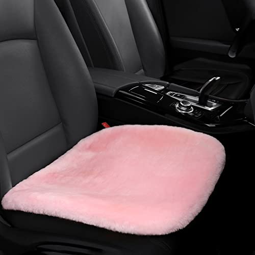 IRIWOOL Genuine Sheepskin Auto Seat Pad, Australian Soft Wool Seat Cover Breathable and Sweat-Wicking Comfort Warm Universal Fit,19.2 inch x19.2 inch (Front seat Cushion 1pc, Pink) - color: Pink, size: 1 Count (Pack of 1)