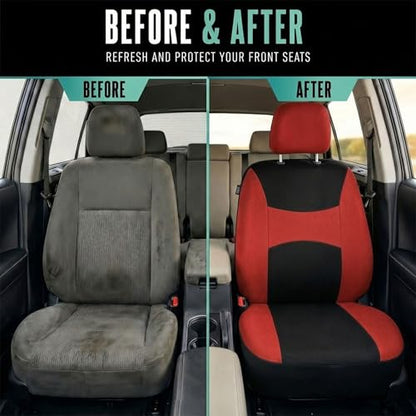 FH Group Car Seat Covers Full Set Cloth, Universal Fit combo, Automotive Covers, Low Back Front Airbag Compatible,Split Bench Rear Seat,Washable Cover for SUV,Sedan,Van Red - color: Red