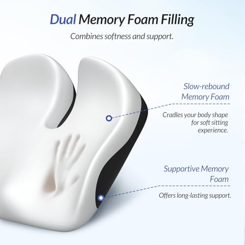 ZIKEE Leather Car Seat Cushion for Driving Relieves Tailbone & Thigh Pain, Ergonomic Dual Memory Foam Seat Cushion for Car, Raised Back for Wider Vision, Rub-Resistant & Easy-to-Clean Cover, Non-Slip