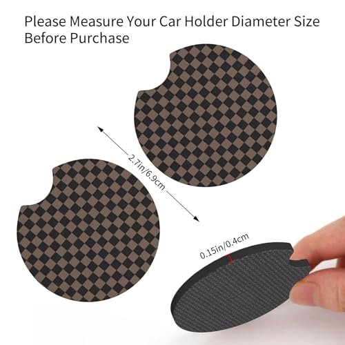 Checkered Black Brown Steering Wheel Cover Black Brown Checkered Steering Wheel Cover Anti-Slip Breathable Universal for 15 Inch Car with 2 Pieces Car Coasters Suitable - color: 1-Checkered Brown