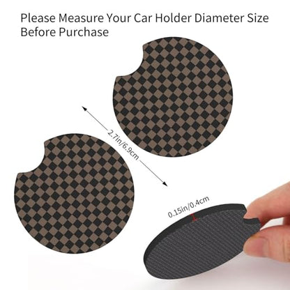 Checkered Black Brown Steering Wheel Cover Black Brown Checkered Steering Wheel Cover Anti-Slip Breathable Universal for 15 Inch Car with 2 Pieces Car Coasters Suitable - color: 1-Checkered Brown