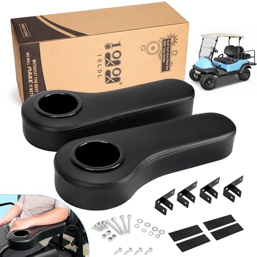 10L0L Golf Cart Rear Seat Kit Arm Rest Set with Cup Holder for Yamaha EZGO Club Car Golf Cart UV-Proof Coating Long Lasting, No Drilling Kits Include - color: Black