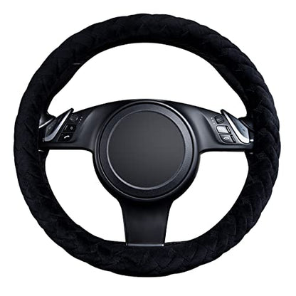 Flying Banner car Steering Wheel Cover Soft Velvet Warm Universal Size 15 inches SUV Truck Anti Slip Odorless Summer Winter (Black, Velvet Massage) - color: Black