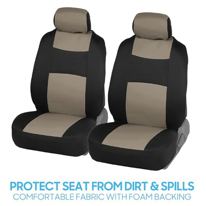 BDK PolyPro Car Seat Covers Full Set in Light Beige on Black, Front and Rear Split Bench Seat Covers for Cars, Easy to Install Car Seats Cover Set and Accessories for Auto Trucks Van SUV - Light Beige - color: Light Beige