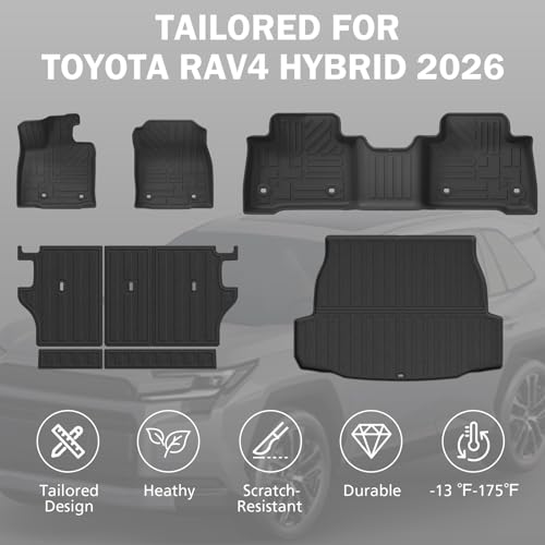 All Weather Floor Mats & Cargo Liner Set for Toyota RAV4 Hybrid 2026(Not for Limited with Subwoofer), TPE Custom Fit Floor Liners with Cargo Mat & Backrest Cover, Full Coverage Interior Protection - size: for rav4 2026+