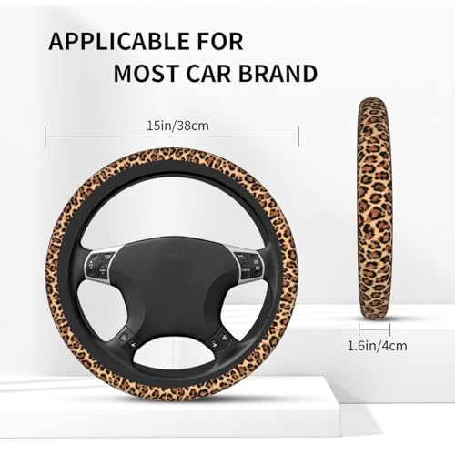 Leopard Print Steering Wheel Cover Elastic Non-Slip Car Steering Wheel Covers with Seat Belt Shoulder Pad for Women Men - color: Leopard Print