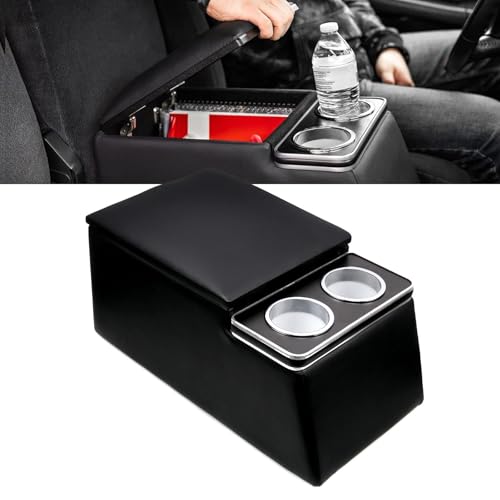 Black Universal Truck Seat/Bench Organizer with Cup Holders, Armrest, and Padded Top Lid - Ideal for Business and Storage - 124810 Contractor Console