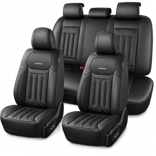 Coverado Car Seat Covers, Seat Covers for Cars 5 Seats, Waterproof Nappa Leather Car Seat Protector Universal Fit for Most Sedans SUV Pick-ups Trucks,Full Set,Black - color: Nappa-Black, size: Full Set