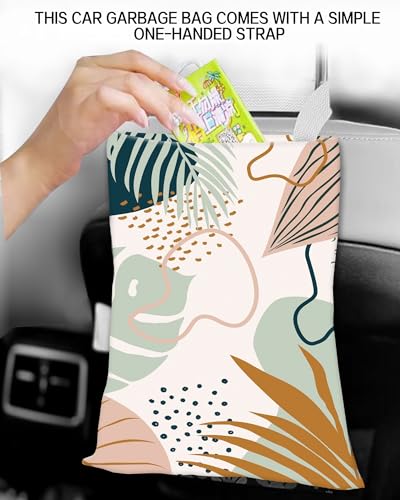 Car Garbage Can, Hanging Car Trash Can for Back Seat Organizer, Boho Leaf - color: Boho Leaf