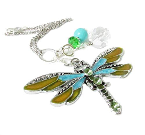 Turquoise Dragonfly Rear View Mirror Car Charm - Crystal Sun Catcher for Car - Dragonfly Ornaments for Women