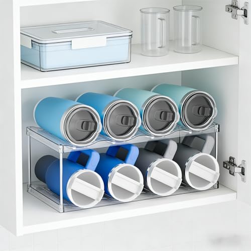 Yieach Stackable Water Bottle Organizer for Stanley,Yeti 40 oz and Others Tumbler Organizer,2 Tier Waterbottle Storage Rack,Clear Acrylic Cup Organizers for Kitchen Cabinets,Countertop,Pantry Shelf - size: 2 Tier Hold 8 Bottle