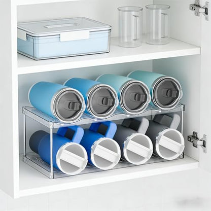 Yieach Stackable Water Bottle Organizer for Stanley,Yeti 40 oz and Others Tumbler Organizer,2 Tier Waterbottle Storage Rack,Clear Acrylic Cup Organizers for Kitchen Cabinets,Countertop,Pantry Shelf - size: 2 Tier Hold 8 Bottle