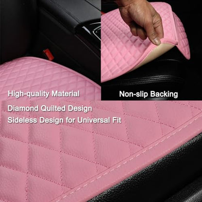 Pu Leather Car Seat Bottom Covers Protectors Include 1 Pair Front Driver Seat Pad Mat and 1 Rear Bench Cover Universal Fit 90% Vehicles,Pink