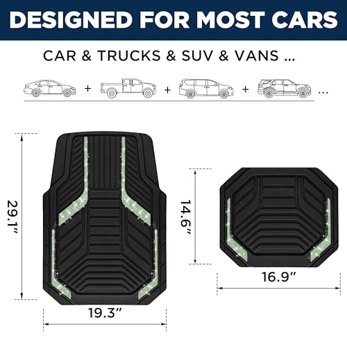 PIC AUTO Car Floor Mats, Green Sparkly Crystal Bling Glitter Car Mats Set, Front and Rear Heavy Duty Rubber Car Mats with Anti-Slip Backing, All Weather, Trim-to-Fit for Automotive SUVs, Sedan, Vans - color: Green Glitter