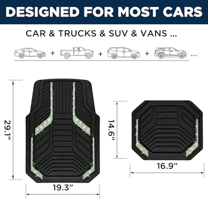 PIC AUTO Car Floor Mats, Green Sparkly Crystal Bling Glitter Car Mats Set, Front and Rear Heavy Duty Rubber Car Mats with Anti-Slip Backing, All Weather, Trim-to-Fit for Automotive SUVs, Sedan, Vans - color: Green Glitter