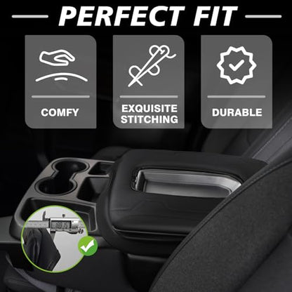 Center Console Armrest Cover Fit for Chevy Silverado & GMC Sierra 2019-2026 Accessories, Comfort Armrest Pad Console Lid Cushion Vegan Leather 1-Inch Extra Thick(Split Bench Seat Console ONLY)