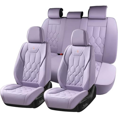 Huidasource Leather Car Seat Covers Full Set, Full Coverage Universal Fit for Most Cars SUVs Trucks, Easy Install with Velcro, Airbag Compatible, Retains Seat Functions & Cupholders, Purple - color: FS: Purple, size: Full Set