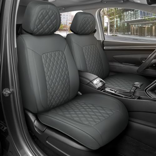 Prestige Edition Faux Leather Seat Covers for Cars, Trucks, & SUV – 2 Charcoal Car Seat Covers for Front Seats - Universal Fit Car Accessories Automotive Interior Protector for Most Vehicles - color: Charcoal Front Seats