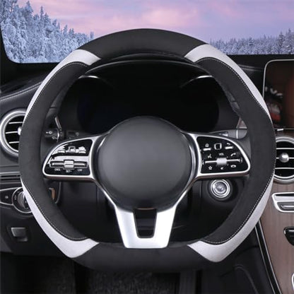 Soft D Shape Steering Wheel Cover, Warm Steering Wheel Cover Fashion Universal 15 inch, Gray