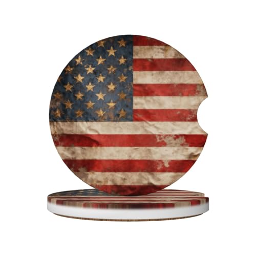 American Flag 2 Pack Car Cup Holder Coasters Absorbent Ceramic Drink Coasters 2.56" Universal Anti Slip Cup Mat with Non-Scratch Cork Base Finger Notch Auto Accessories Interior for Women Men - color: Gray