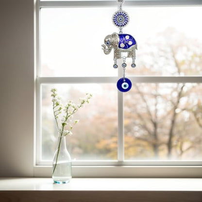 Turkish Blue Evil Eye Lucky Elephant Amulet – Hanging Ornament for Home Office Car Decor -CL16