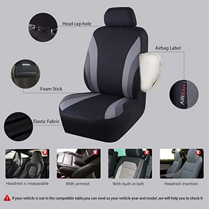 CAR PASS Line Rider Sporty Cloth 11PCS Universal Fit Car Seat Cover -100% Breathable with 5mm Composite Sponge Inside,Airbag Compatible,3zipper Bench(Full Set, Black and Gray) - color: Black and Gray, size: Full Set