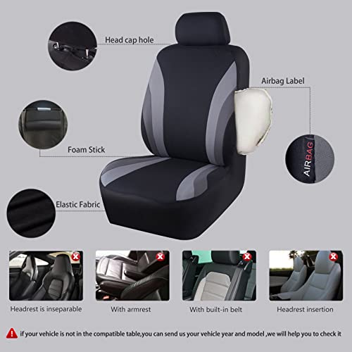 CAR PASS Line Rider Sporty Cloth 11PCS Universal Fit Car Seat Cover -100% Breathable with 5mm Composite Sponge Inside,Airbag Compatible,3zipper Bench(Full Set, Black and Gray) - color: Black and Gray, size: Full Set
