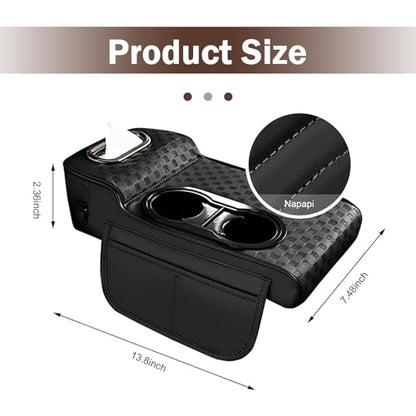 Car Armrest Cushion, Classic Grid Pattern Car Center Console Cover Pad, Waterproof 4-in-1 Armrest Cover with Tissue Box, Cup Holder, 2 Storage Bags, Universal for Most Cars (Black) - color: Black