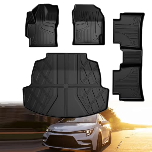 Floor Mats & Cargo Liners Compatible with 2020-2026 Toyota Corolla Sedan Floor Mats & Trunk Mat Set, All Weather TPE Floor Liners Cargo Mats (Not fit Hatchback Model) - style: 2020-2026 | For Toyota Corolla 1st & 2and Row & Cargo