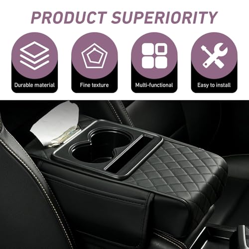 Car Armrest Box Mat, Car Console Organizer with Center Console Cup Holder, 13.78 x 7.87 x 3.15 in Armrest Pad, Universal for Most Vehicles (Black)