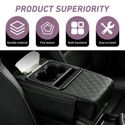 Car Armrest Box Mat, Car Console Organizer with Center Console Cup Holder, 13.78 x 7.87 x 3.15 in Armrest Pad, Universal for Most Vehicles (Black)
