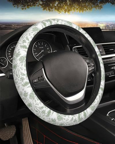 Steering Wheel Cover Accessories Neoprene Cover, Breathable Non-Slip Easy to Install Suitable for Women Men, 14.5-15.5 Inch for Car SUV Van Truck Universal - Green Plants - color: Green Plants
