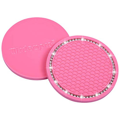 Bling Car Coasters, Wisdompro 4 Pack PVC Car Cup Holder Insert Coaster - Anti Slip Universal Vehicle Interior Accessories Crystal Glitter Cup Mats for Women and Men (2.75" Diameter, Pink) - color: Pink