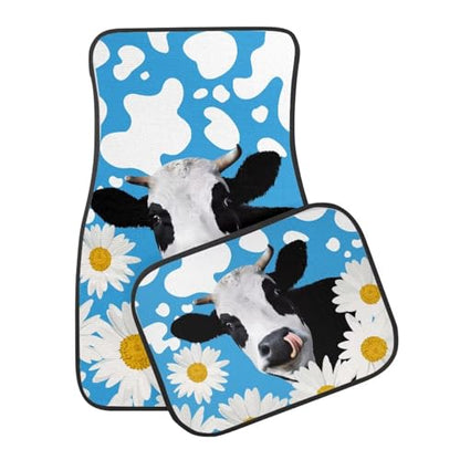 Cow Daisy Blue Carpet Floor Mats for Car & Auto - Universal Fit -Front & Rear Automotive Floor Mats - color: Cow Daisy Blue