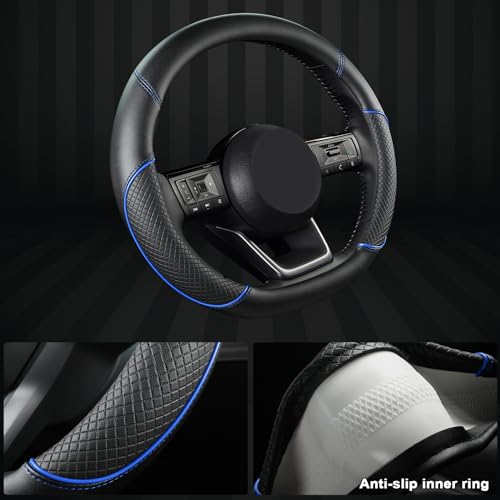 GIANT PANDA D Shape Steering Wheel Cover for Nissan Rogue Kicks - Auto Car Steering Wheel Cover Customized for Nissan Altima Sentra(Black+Blue Line-D-Shaped) - color: Black+Blue Line