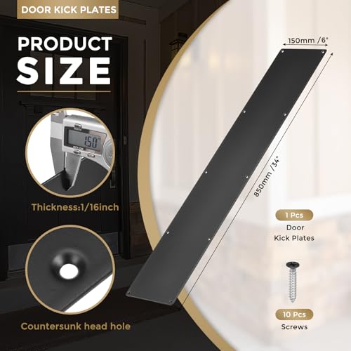 uxcell Aluminum Door Kick Plate, 6 x 34 Inches, Black (Single Pack) - color: Black, size: 6 x 34 Inch