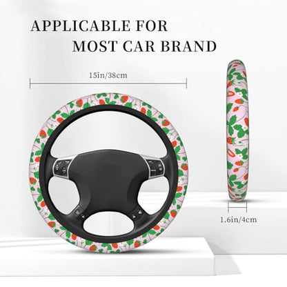 Strawberry Steering Wheel Cover for Women Elastic Rubber Steering Wheel Universal 15 Inch Fit for Cars, Auto, SUVs - color: Strawberry