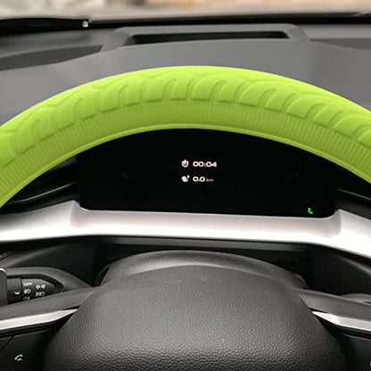 Universal Green Steering Wheel Cover：13.5 to 15 Inches Flexible Silicone Anti Slip Steering Wheel Protector Fit for Most Car Models Including Round D Shape or Special Shape - color: green
