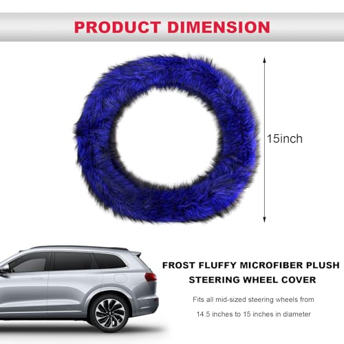 Fluffy Steering Wheel Cover, 15 Inch Anti-Slip Microfiber Plush Fuzzy Steering Wheel Cover, Winter Warm Elastic Fuzzy Steering Wheel Covers for Women and Men, Car Accessories (Blue) - color: Blue
