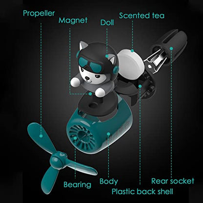 2 Pieces Car Air Fresheners, Cute Bear Pilot Car Diffuser, Propeller Air Outlet Vent Fresheners, Suitable for Automotive Interior Decoration (dog（A+B）)