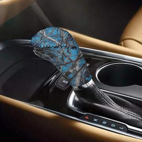 Blue Camo Hunting Forest Car Gear Shift Cover and Handbrake Covers Set 2 Piece Anti-Slip Car Handbrake Cover with Gear Shift Knob Covers Universal Fit for Most Vehicles - color: Camo Hunting Forest Blue