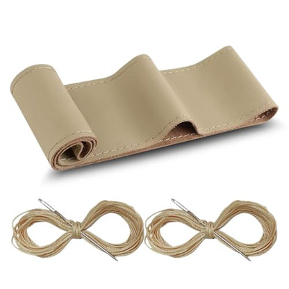 Car Genuine Leather Steering Wheel Cover, DIY Sewing with Needle and Thread, Breathable, and Anti-Slip, Universal 15 Inch Car Steering Wheel Stitching Wrap (Beige, Glossy) - color: Beige, size: 15 inches - Glossy