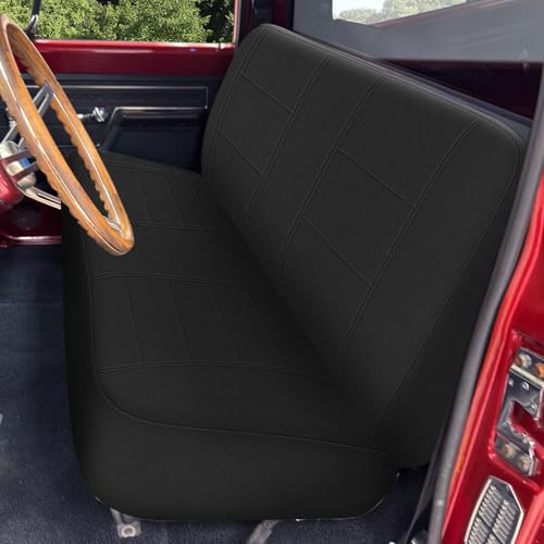 Truck Bench Seat Cover Compatible with 1961-1987 Chevy C10/20 & K10/20, Heavy Duty Knitted Fabric with Sponge Seat Cushion, Black - color: black