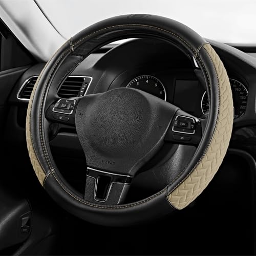 Skechers Steering Wheel Cover,Max Cushioning Leather Steering Wheel Cover Universal Fit 14" 1/2-15" Car Wheel Protector for Men Women Fit Suvs,Vans,Sedans,Car,Trucks,Beige - color: Beige