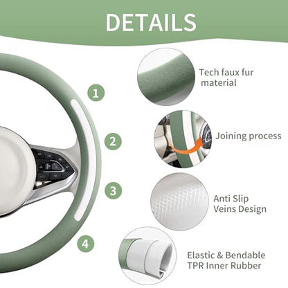 Steering Wheel Cover, Universal 15 inch, Faux Leather Steering Wheel Protector Anti-Slip, Breathable & Heating-Compatible for Cars Trucks SUVs Vans - color: Green