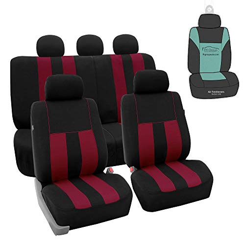 FH Group Car Seat Cover Full Set Striking Striped Car Seat Covers with Front Seat Covers and Rear Split Bench, Universal Fit Interior Accessories for Cars, Trucks, and SUVs – Burgundy - color: Burgundy, size: Full Set