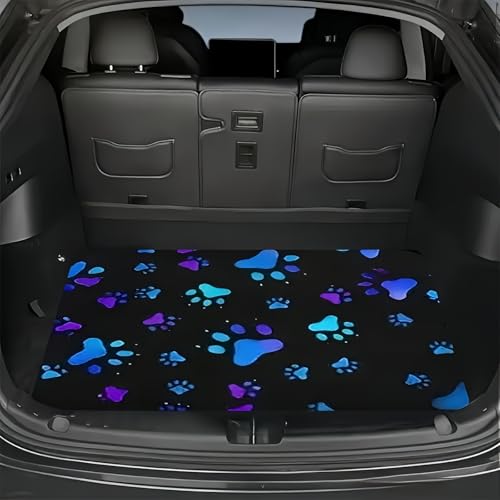 Universal Car Trunk Mat 29" x 39", Blue-Purple Footprints All Weather Trunk Protection Cargo Liner,Durable Cargo Mat Rear Trunk Liner, Stylish Vehicle Interior Accessories Suitable for Most Car Models - color: Blue-Purple Footprints