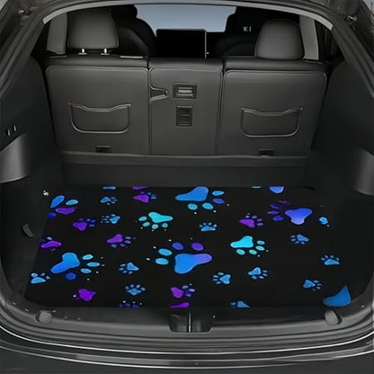 Universal Car Trunk Mat 29" x 39", Blue-Purple Footprints All Weather Trunk Protection Cargo Liner,Durable Cargo Mat Rear Trunk Liner, Stylish Vehicle Interior Accessories Suitable for Most Car Models - color: Blue-Purple Footprints