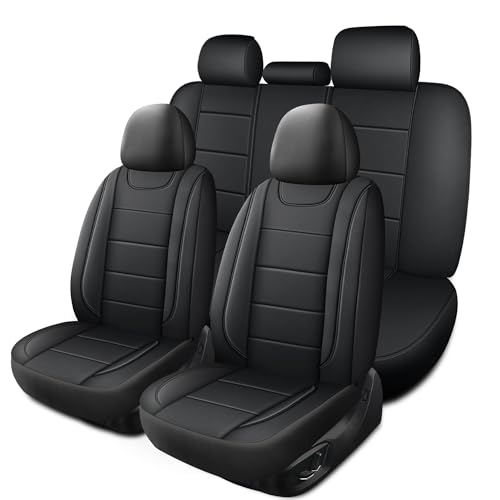 HChengkikz Car Seat Covers, Quilting Leather Seat Covers Full Set, Waterproof Faux Leather Automotive Seat Covers for Cars, Universal Car Seat Protectors Fit for Suvs, Trucks, Airbag Compatible - color: N4 Black, size: Full Set