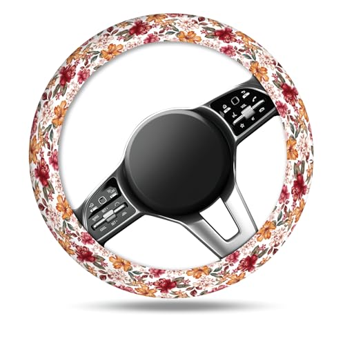 Car Steering Wheel Cover, Universal 15 Inch Non-Slip Breathable Neoprene Elastic Steering Wheel Protector, Cute Car Accessories for Women Men Fit Auto, Suvs Luxury Red Flowers - color: Luxury Red Flowers